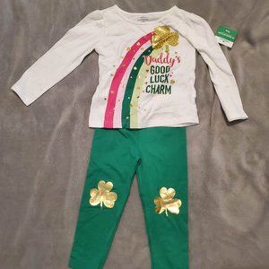 Girl's New With Tags St. Patrick's Day Outfit Rainbow Shamrock St Pattys 2T